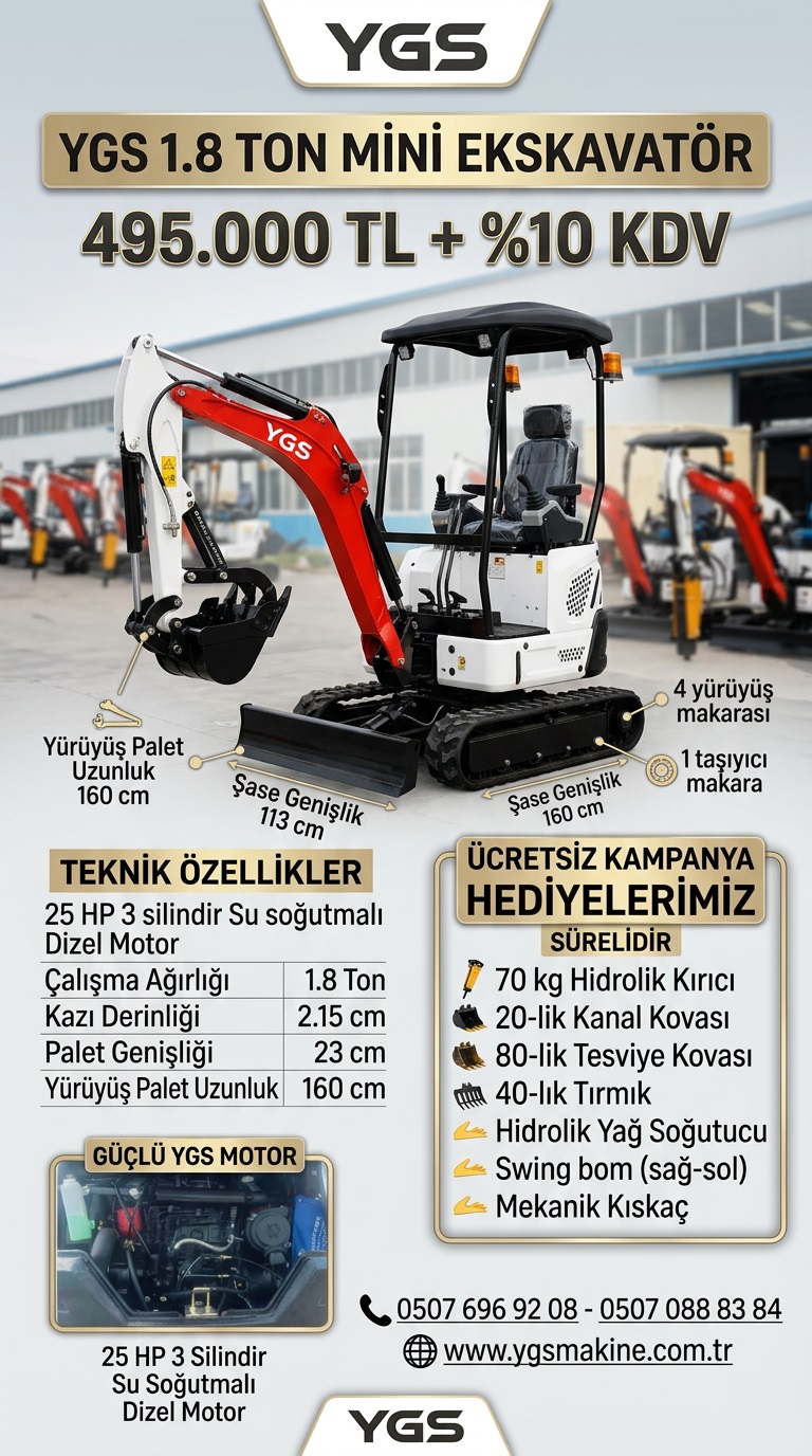 Sat�l�k YGS Mini Ekskavat�r 1.8 Ton